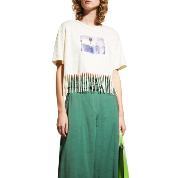 NWT $145 Ganni Organic Cotton Graphic Fringe Tee in XL! - Picture 4 of 7